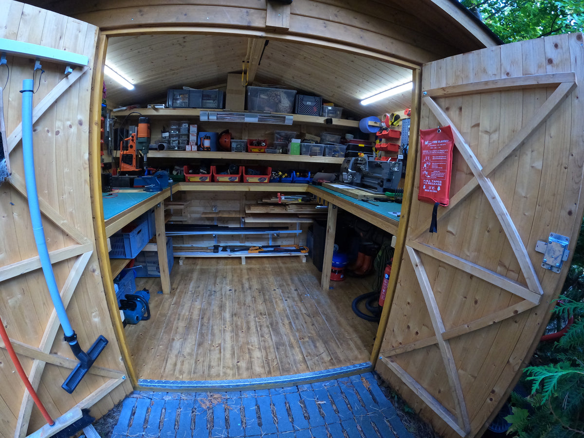 Open doors of the shed Paul converted into his jewellery workshop in Berlin